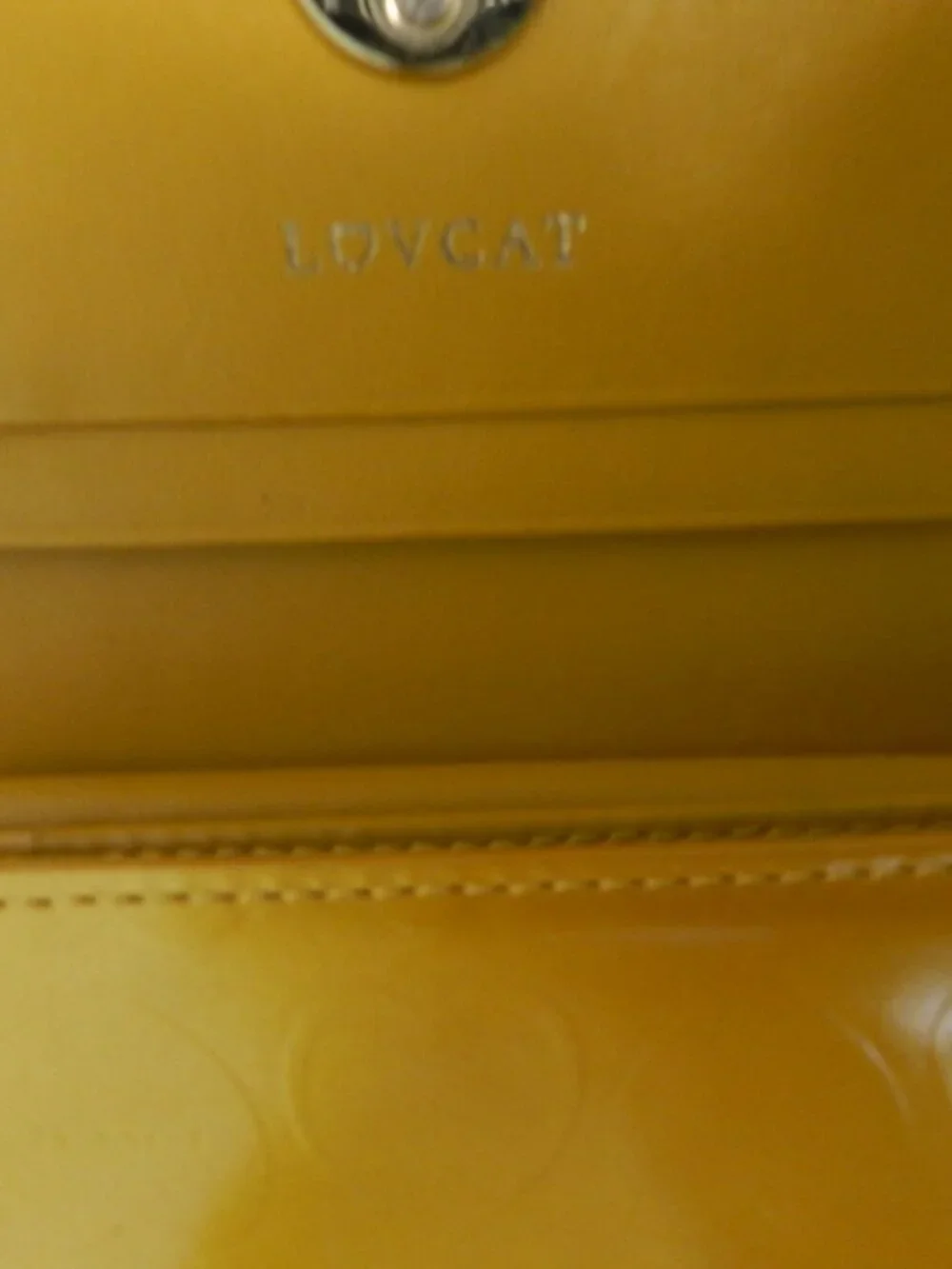 LovCat Heart embossed patent Genuine Leather yellow small tri-fold wallet